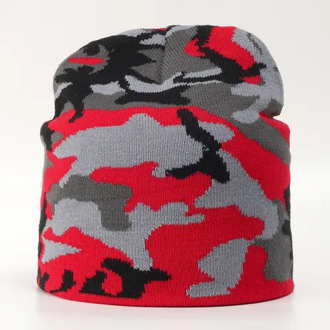 Unisex Camouflage Jacquard Knitted Beanie Hat Soft Acrylic Warm Winter Outdoor Skull Cap For Men Women Everyday Use