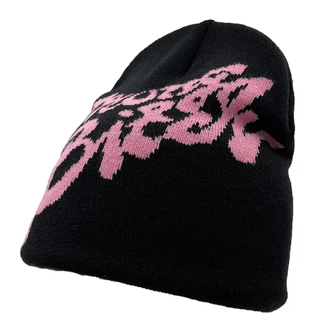 Berretto Streetwear in Maglia Caldo Acrilico Invernale Con Scritte Rosa a Contrasto per Outdoor Quotidiano Unisex