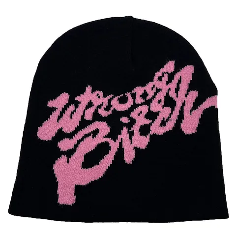Berretto Streetwear in Maglia Caldo Acrilico Invernale Con Scritte Rosa a Contrasto per Outdoor Quotidiano Unisex