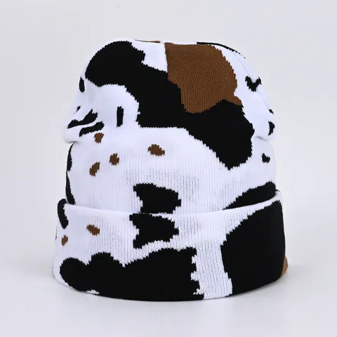 Winter Warm Knit Beanie For Men Women Cow Leopard Print Jacquard Cuffed Hip Hop Streetwear Acrylic Slouchy Hat Jewelry Gift