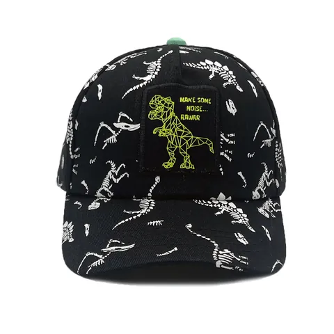 Kids Cotton Dinosaur Skeleton Print Baseball Cap Geometric Dinosaur Patch Adjustable Hip Hop Sun Hat For Boys Girls