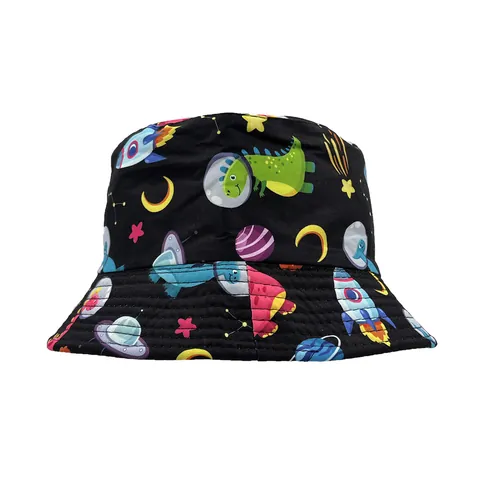 Chapeau Bob pour Enfants Imprimé Dinosaure de l'Espace Fusée Polyester Protection Solaire Chapeau de Pêcheur pour Garçons Filles Tout-Petits