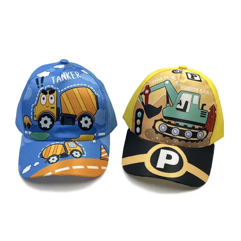 Berretto da Baseball per Bambini con Veicoli da Cantiere in Misto Cotone Cappello da Sole Regolabile con Motivo Escavatore
