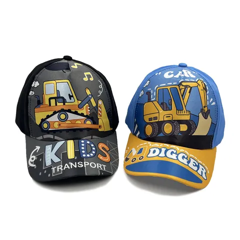 Berretto da Baseball per Bambini con Veicoli da Cantiere in Misto Cotone Cappello da Sole Regolabile con Motivo Escavatore