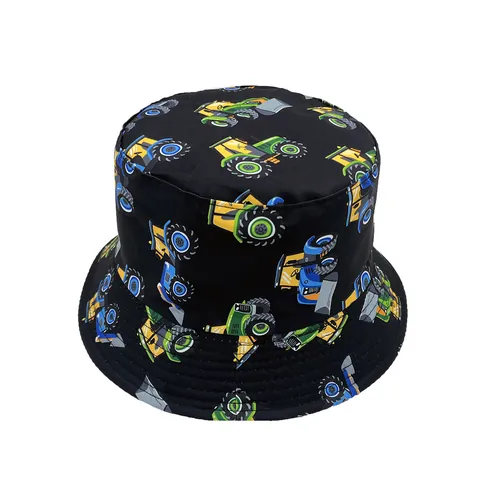 Kids Cartoon Engineering Vehicle Tractor Pattern Bucket Hat Polyester Sun Protection Outdoor Casual Sun Hat For Boys Girls