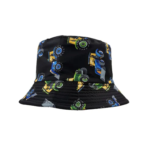 Kids Cartoon Engineering Vehicle Tractor Pattern Bucket Hat Polyester Sun Protection Outdoor Casual Sun Hat For Boys Girls