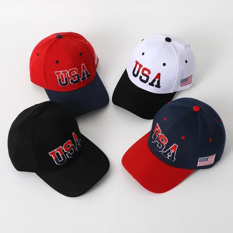 USA Embroidery Baseball Cap With American Flag Patch Adjustable Polyester Sun Hat For Outdoor Sports Casual Men Women