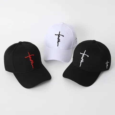 Faith Kreuz Stickerei Baseballkappe Polyester Verstellbarer Sonnenhut Outdoor Sport Lässiger Sonnenschutz Kappe Für Herren Damen