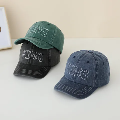 Berretto da Baseball in Cotone Lavato per Bambini KING Ricamo Lettere Cappello da Sole Ragazzi Ragazze Regolabile Outdoor Casual