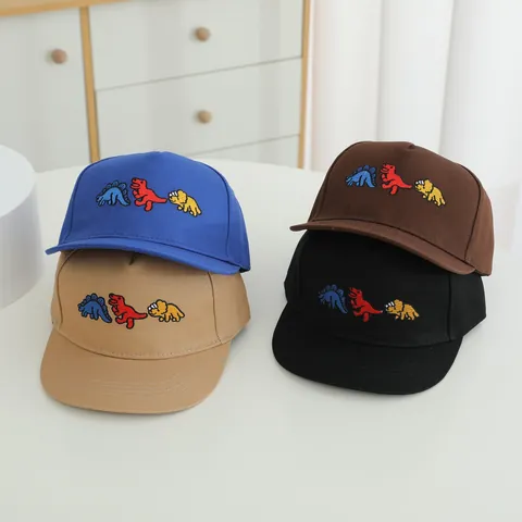 Gorra de Béisbol con Bordado de Dinosaurio para Niños Algodón Ala Plana Sombrero de Sol para Niños Niñas Niño Pequeño al Aire Libre Ajustable Hip Hop Snapback
