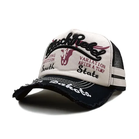 Unisex Retro Gewaschene Baumwolle Netz Trucker Mütze Distressed Baseballkappe Mit Black Rebel Stickerei Amerikanischer Stil Verstellbarer Sonnenhut