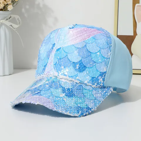 Girls Kids Sequin Baseball Cap Mermaid Unicorn Sparkly Sun Hat Adjustable Breathable Fashion Sport Snapback Hat For Children