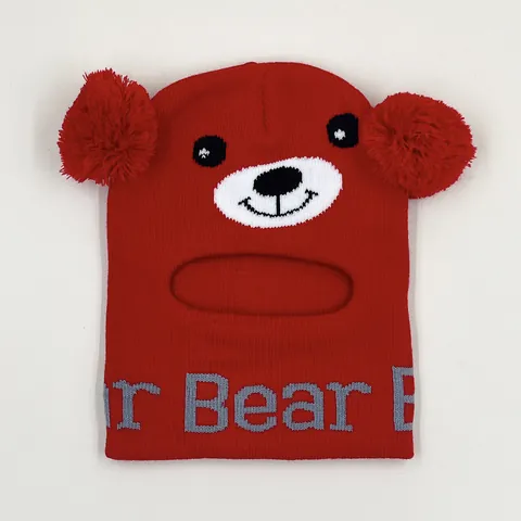 Passamontagna Invernale Per Bambini Piccoli Scaldacollo Integrato In Acrilico Con Pompon Motivo Orso Cappello A Maglia