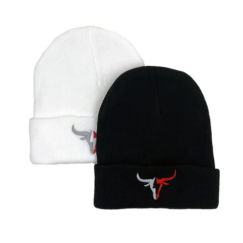 Berretto in Maglia di Acrilico Unisex Con Ricamo a Testa di Toro Caldo Inverno Risvolto Skull Cap Per Stile Hip Hop