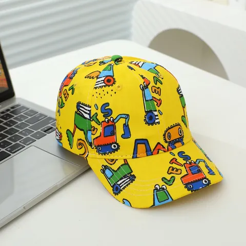Berretto da Baseball in Cotone per Bambini Stampa Cartone Animato Veicolo da Cantiere Escavatore Cappello Regolabile