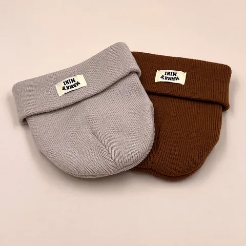 Kids Winter Warm Knitted Beanie Hat With Letter Patch Patchwork MAMA'S MINI Toddler Boys Girls Pullover Hat Fold-Over Cuff Skull Cap