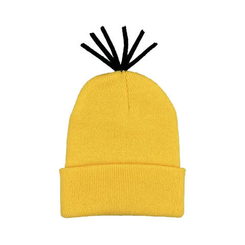 Gorro de Punto Amarillo para Halloween Cosplay Fiesta Invierno Cálido Personaje de Dibujos Animados para Adultos Niños