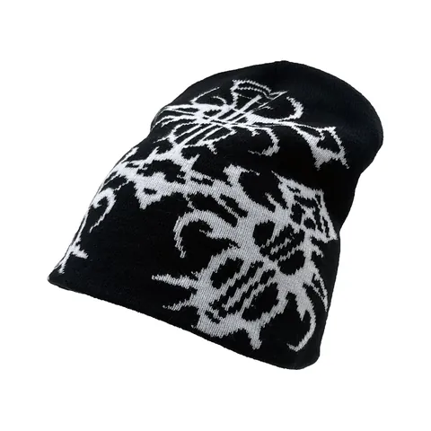 Berretto in Maglia Motivo a Croce Gotica in Acrilico Cappello Invernale Caldo Streetwear Unisex Bianco Nero per Adulti