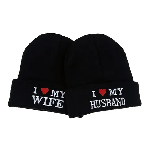 I Love My Wife Husband Embroidered Knitted Beanie Hat Warm Black Acrylic Winter Couple Skull Cap For Men Women Jewelry