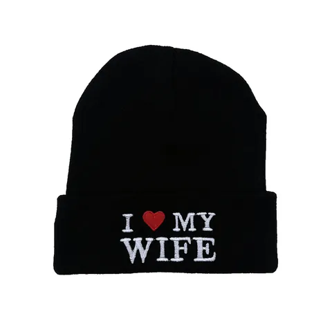 I Love My Wife Husband Embroidered Knitted Beanie Hat Warm Black Acrylic Winter Couple Skull Cap For Men Women Jewelry