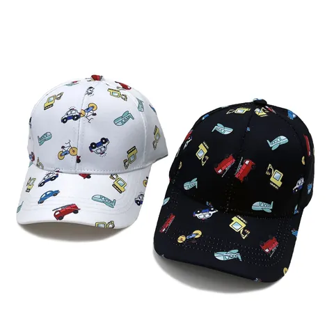 Kids Cartoon Vehicle Print Baseball Cap Adjustable Cotton Sun Hat For Boys Girls With Excavator Plane Pattern