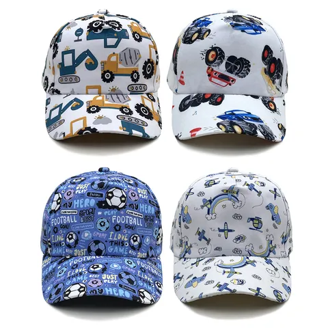 Kids Baseball Cap Cartoon Construction Vehicle Truck Football Airplane Embroidery Cotton Sun Hat For Boys Girls Outdoor