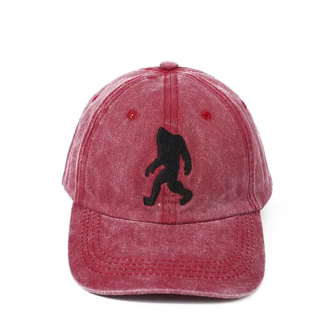 Berretto da Baseball in Cotone Lavato Effetto Consumato Con Ricamo Bigfoot Sasquatch Regolabile Vintage Parasole Outdoor Unisex