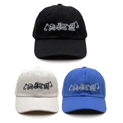 Kids Cotton Baseball Cap With Construction Vehicle Embroidery Cartoon Excavator Peaked Cap For Boys Girls Outdoor Sunshade Hat