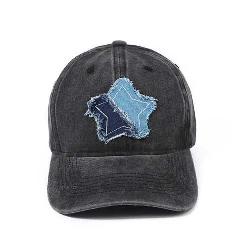 Gorra de Béisbol de Algodón Lavado Con Parches de Estrella Borde Desgastado Vintage Ajustable Sombrero de Sol Hombre Mujer