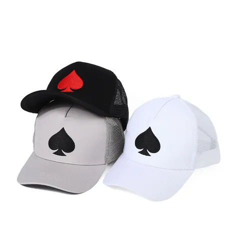Berretto Trucker Ricamo Cuore Asso di Picche Cappello Baseball Rete Traspirante Protezione Solare Outdoor Sport Snapback Regolabile