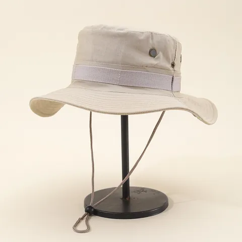 Outdoor Wide Brim Boonie Hat Sun Protection Breathable Fisherman Hat With Adjustable Windproof Rope For Hiking Fishing Men Women