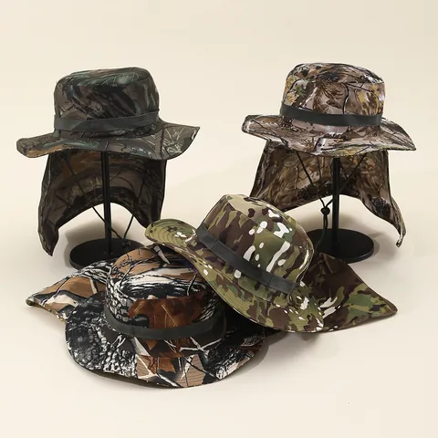 Outdoor Camouflage Sun Hat With Neck Flap UV Protection Breathable Boonie Hat For Fishing Hiking Hunting Men Women