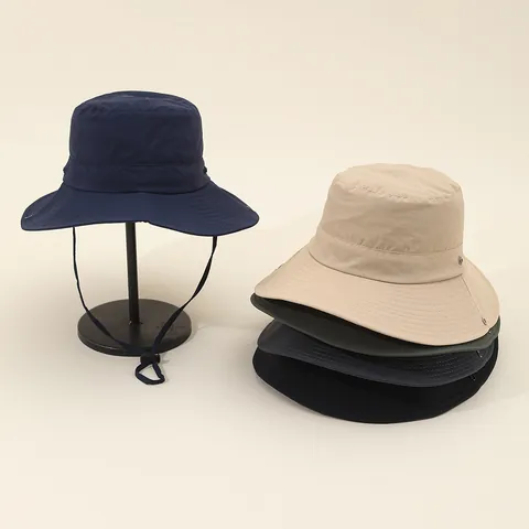 Outdoor Wide Brim Sun Hat Quick Dry Breathable Bucket Hat For Hiking Fishing Travel Adjustable Windproof Strap Summer Cap