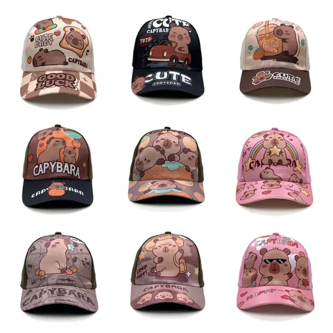 Kids Cartoon Capybara Baseball Cap Sun Protection Curved Brim Hat For Boys Girls Outdoor Cotton Blend Breathable Trucker Hat
