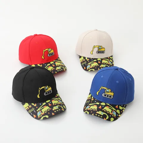 Kids Excavator Cartoon Baseball Cap Cotton Adjustable Construction Truck Embroidery Sun Hat For Boys Girls Outdoor