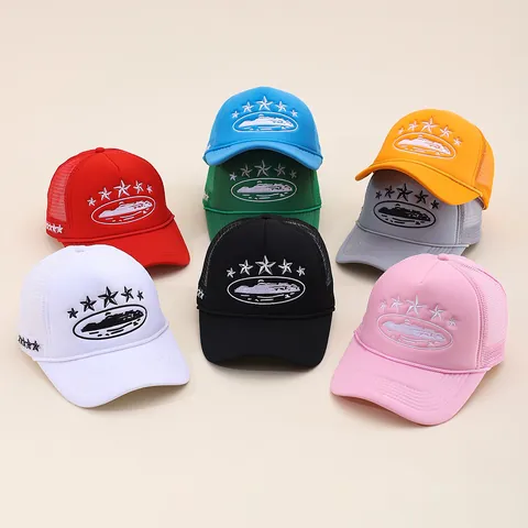 Amerikanische Street Mesh Trucker Hut Damen Herren Sterne Landschaft Stickerei Atmungsaktiv Snapback Verstellbar Baseball Kappe