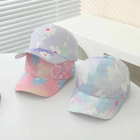Kinder Farbverlauf Tie Dye Baseballkappe Herz Schmetterling Stern Blume Druck Verstellbarer Sonnenhut Für Jungen Mädchen Outdoor