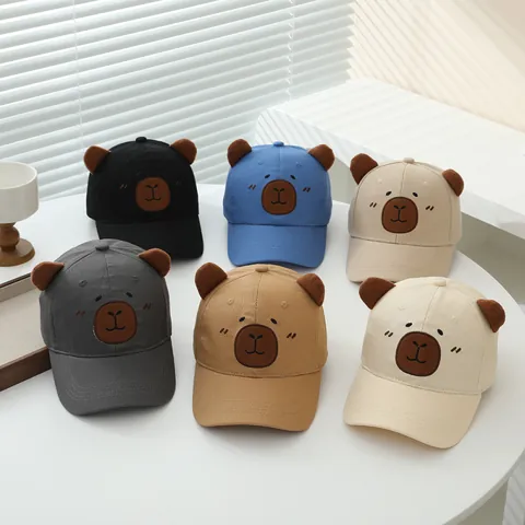 Kids Cartoon Baseball Cap With 3D Bear Ears Cute Animal Embroidery Cotton Sun Protection Peaked Hat For Boys Girls Outdoor