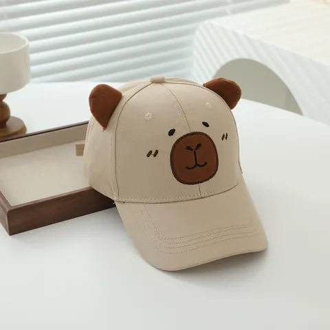 Kids Cartoon Baseball Cap With 3D Bear Ears Cute Animal Embroidery Cotton Sun Protection Peaked Hat For Boys Girls Outdoor
