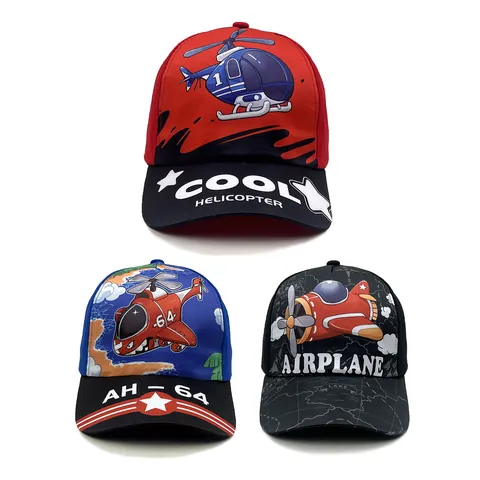Kinder Cartoon Flugzeug Hubschrauber Bedruckte Baseballkappe Kinder Sonnenhut Breite Krempe Sommer Outdoor Atmungsaktive Kopfbedeckung