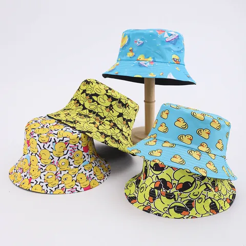 Fashion Cartoon Little Yellow Duck Print Bucket Hat Polyester Sun Protection Beach Sun Hat Casual Outdoor Fisherman Cap For Men Women