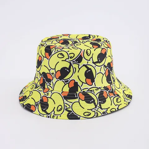 Fashion Cartoon Little Yellow Duck Print Bucket Hat Polyester Sun Protection Beach Sun Hat Casual Outdoor Fisherman Cap For Men Women