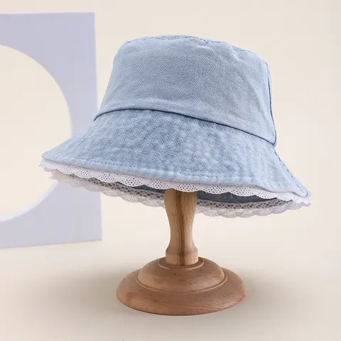 Chapeau Bob en Denim Vintage Pour Femmes Avec Bordure en Dentelle Style Coréen Protection Solaire en Coton Pour Voyage