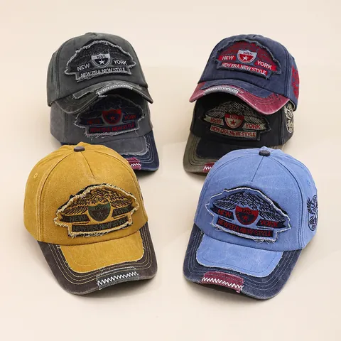 Vintage Washed Cotton Baseball Cap For Men Women New York Eagle Distressed Patchwork Embroidery Adjustable Outdoor Sun Hat