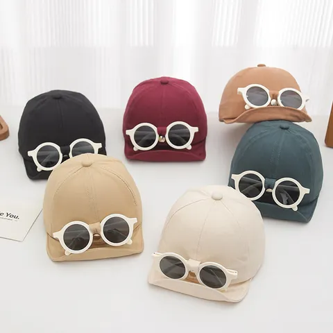 Gorra de Béisbol Estilo Piloto para Niños Con Gafas de Sol Desmontables de Algodón Sombrero para el Sol para Niños Ajustable