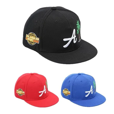 Hip Hop Buchstabe A Kokosnussbaum Stickerei Snapback Baseballkappe Flache Krempe Polyester Verstellbar Mode Sonnenhut Unisex