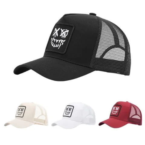Damen Herren Sommer Atmungsaktiv Mesh Trucker Hat Monster Smiley Stickerei Patch Cap Verstellbar Lässig Streetwear Hut