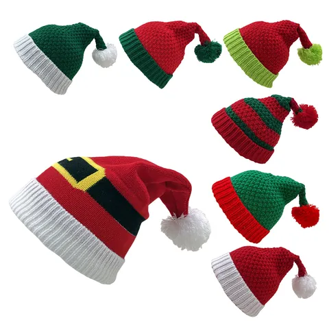 Acryl Weihnachten Strickmütze Festlich Gestreifte Weihnachtsmann Bommel Mütze Winter Warm Weiche Häkelmütze Für Party Feiertagsgeschenke