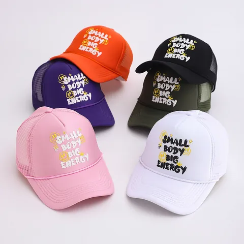 Unisex Breathable Mesh Trucker Hat With Small Body Big Energy Slogan Smiley Face Star Printed Adjustable Snapback Summer Outdoor Baseball Cap