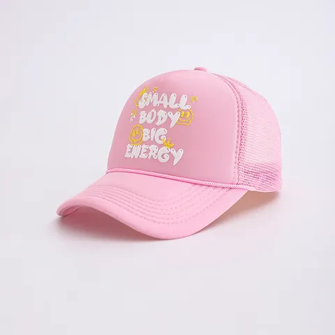 Unisex Breathable Mesh Trucker Hat With Small Body Big Energy Slogan Smiley Face Star Printed Adjustable Snapback Summer Outdoor Baseball Cap